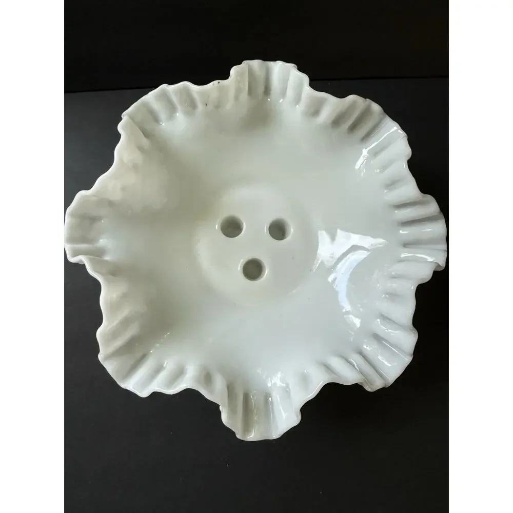 Fenton Hobnail White Milk Glass Double Crimped Ruffled Vase Vintage Pedestal